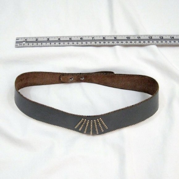 Vintage 80s Belt Wide Grey Leather Studded Brass Beads by Emmanuel S - M - Picture 4 of 5